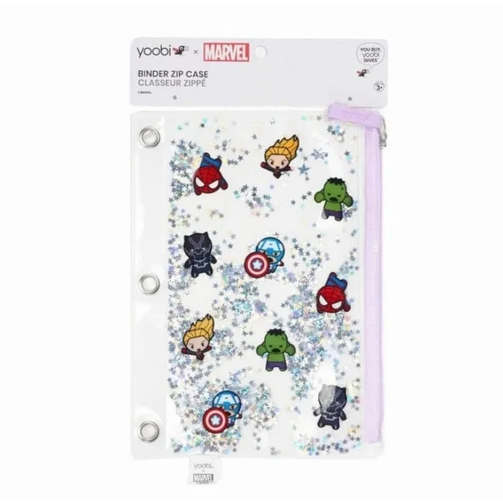 NWT Marvel Yoobi Zip Up 3 Ring Pencil Case Glitter Avengers BTS Y2K Girls School